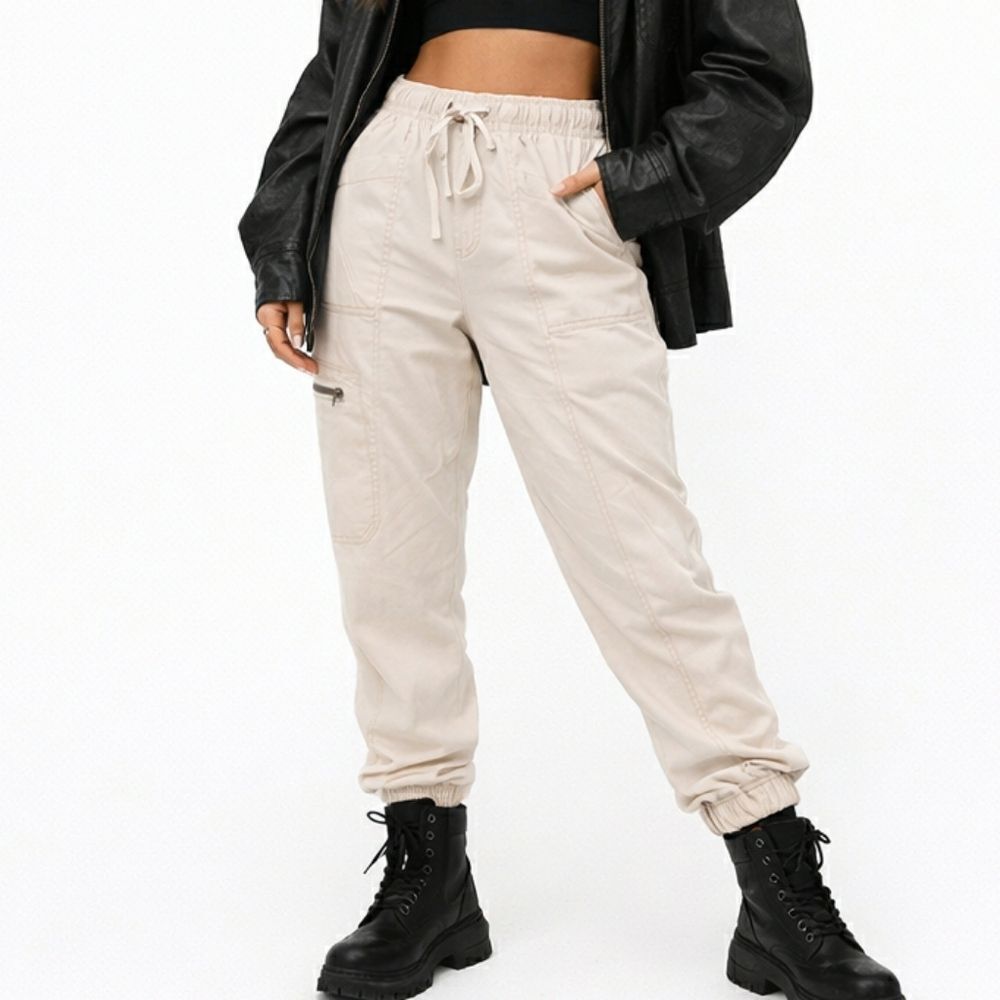 NICOLE MILLER Cargo Joggers Casual Pants 100% Lyocell Pockets Pull On Tan Size S